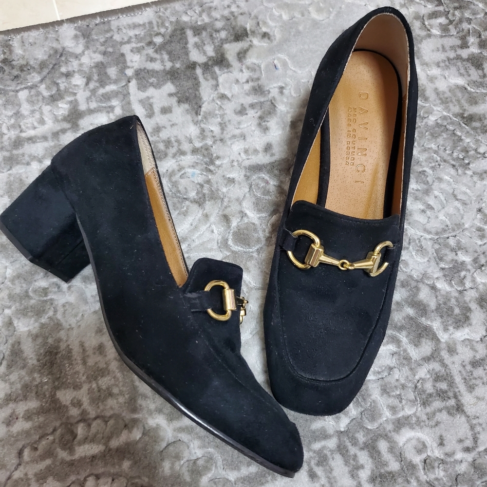 Black Suede Block Heel Loafers